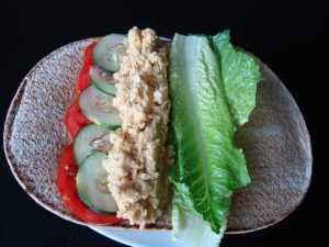 The insides of the hummus wrap